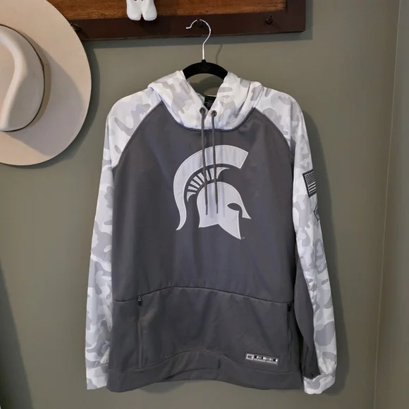 Michigan State Spartans White Gray Camo Hoodie Size XL - Picture 2 of 11